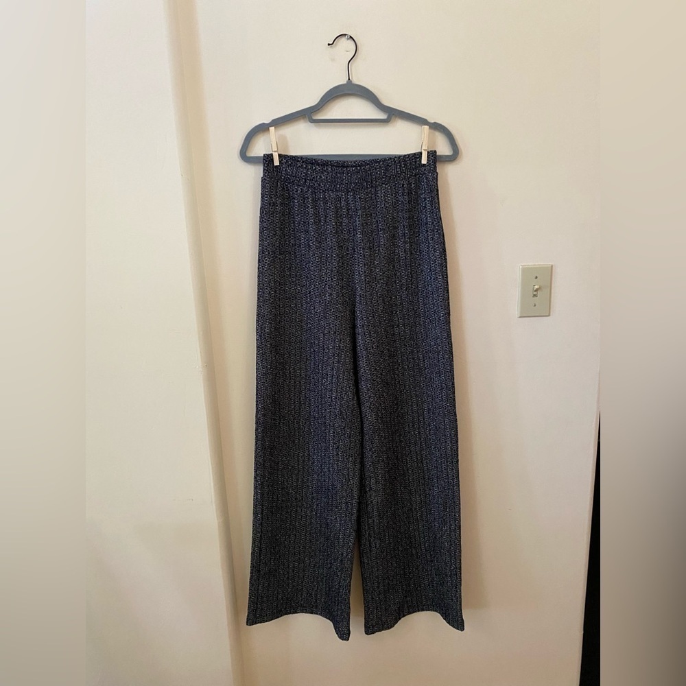 Zara Knit Wide Leg Pull On Pants Size S Textured Black & White Elastic Waist